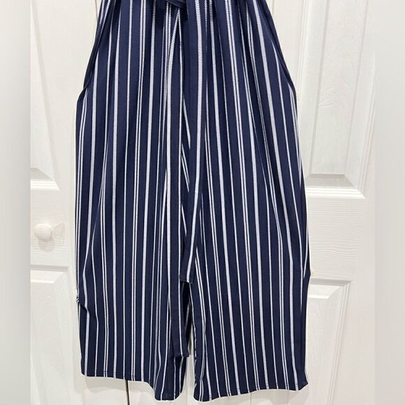 MLLE GABRIELLE sleeveless striped blue/white jumpsuit string waist tide … - Picture 5 of 11
